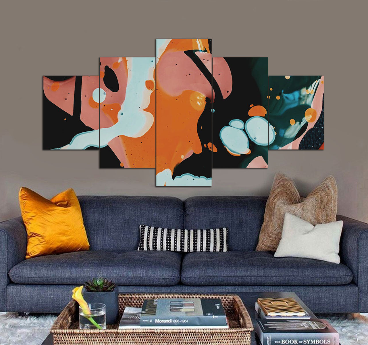 Orange and White Abstract Painting 3D 5 piece canvas art