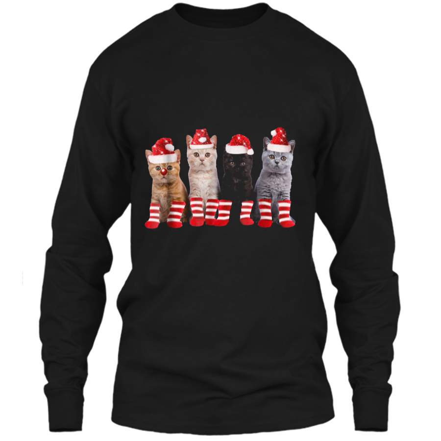 Kittens With Santa Hats  Funny Christmas Cat Meme Tee LS Ultra Cotton Tshirt