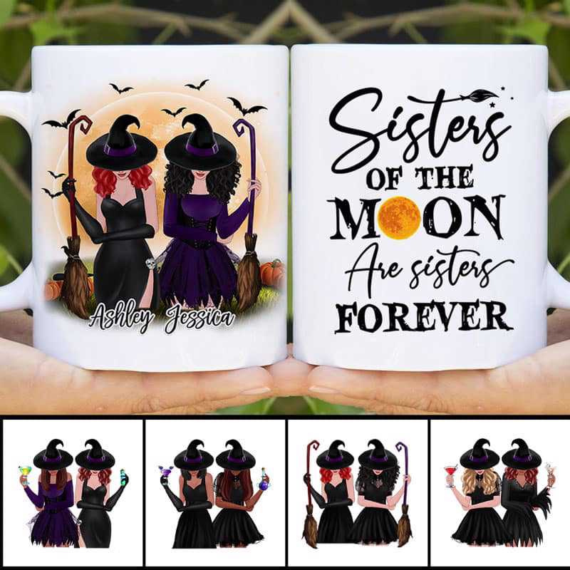 Front View Halloween Witches Besties Personalized Mug