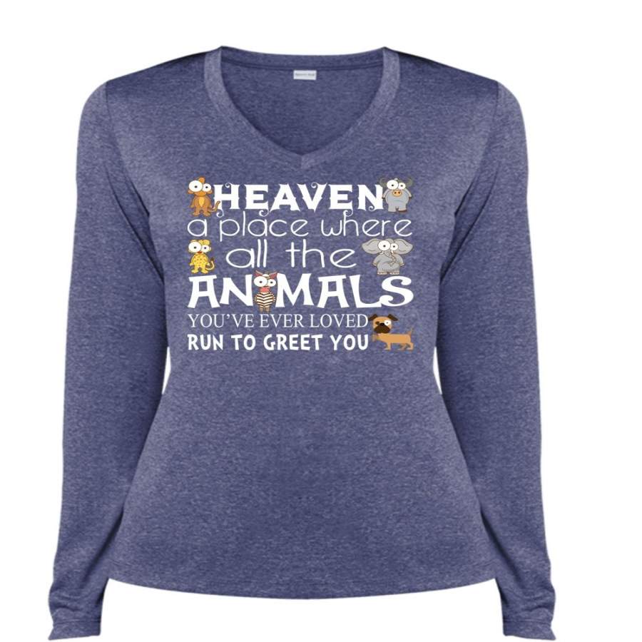 Where All The Animals You’re Ever Loved Run To Greet You T Shirt, Favorite T Shirt (Ladies LS Heather V-Neck)