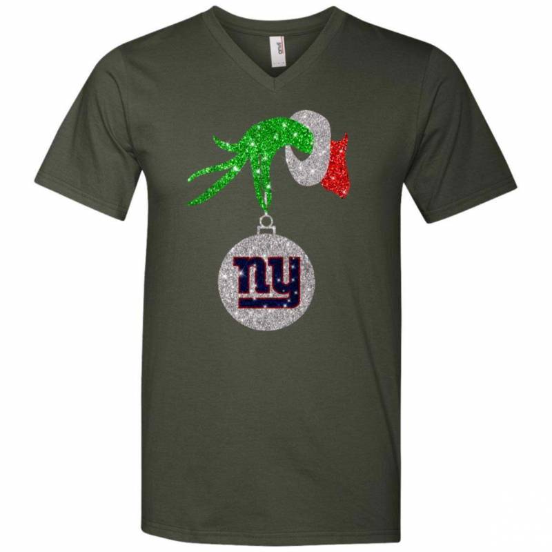 New York Giants Glitter Grinch Monogram Ornament Christmas Gift V-neck T-shirt