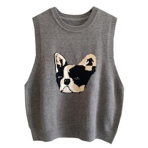 Sweater Vest Women 2022 Autumn Korean Style Preppy Cute Dog Pattern Sleeveless Pullover Gilet Knitted Tank Tops Waistcoat T751 alx