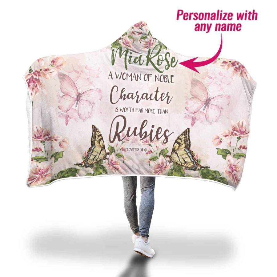 A woman of noble far more than rubies Proverbs 31:10 personalized name hooded blanket