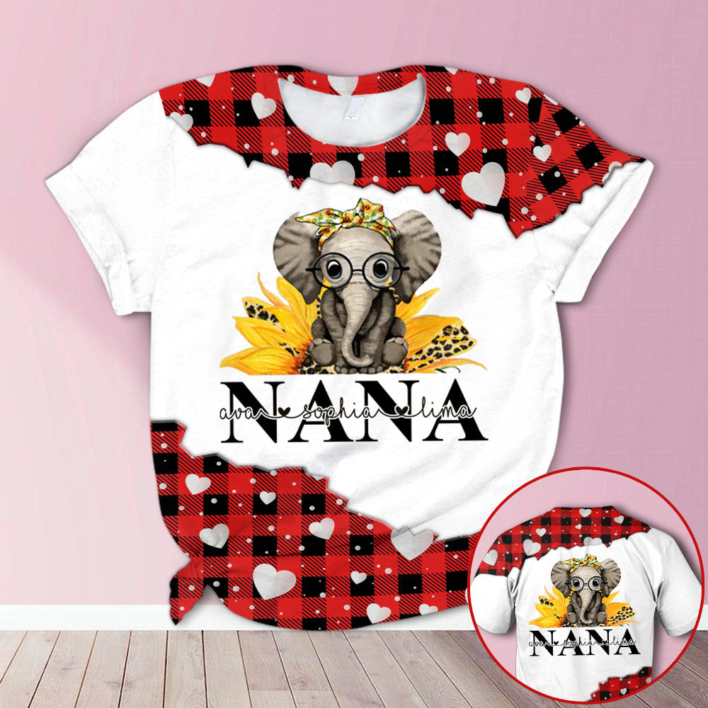 Personalized Nana Elephant Red Plaid All Over Print Shirts, 3D Shirt For Grandma Hn98 Do99