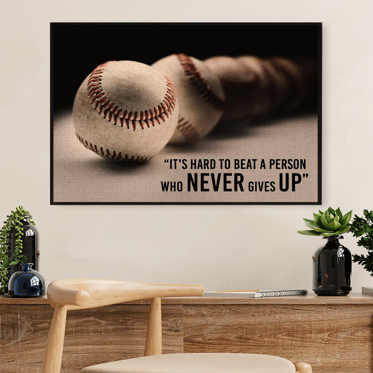 Baseball Canvas Wall Art Prints | Beat A Person Who Never Gives Up | Home Décor Gift For Baseball Players