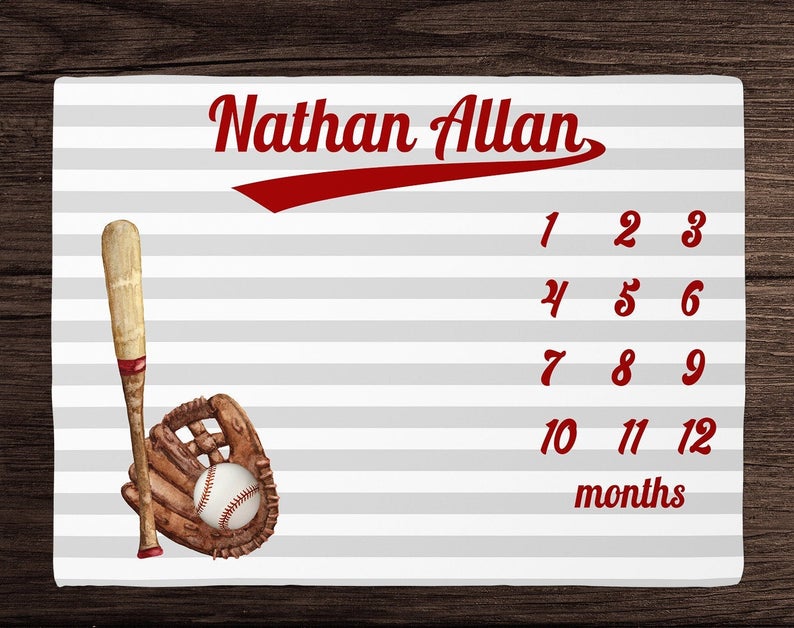 Baseball Milestone Blanket Boy, Personalized Baby Boy Blanket , Baby Shower Gift Baseball Nursery Bedding