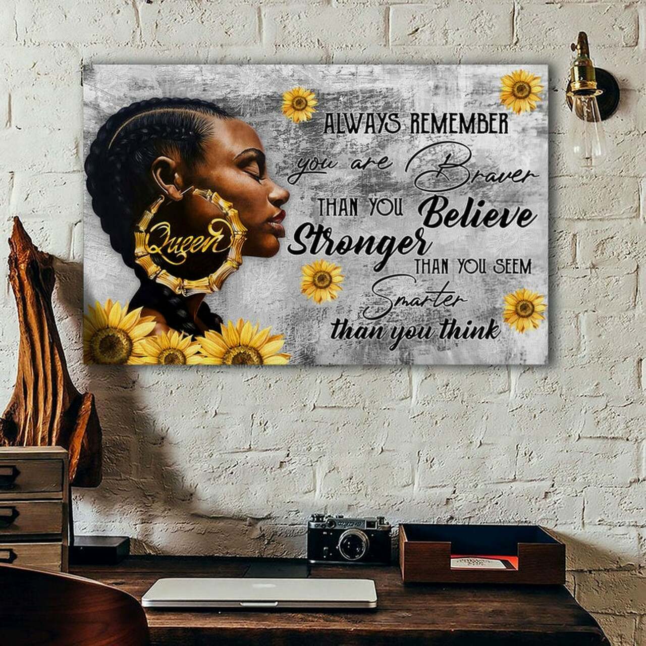 Afro Canvas Black Queen Canvas, Black Girl You Are Braver Than You Believe Wall Art, Afro Queen Poster, Afro Art, Black Women Strong | Wrap Canvas Ready To Hang