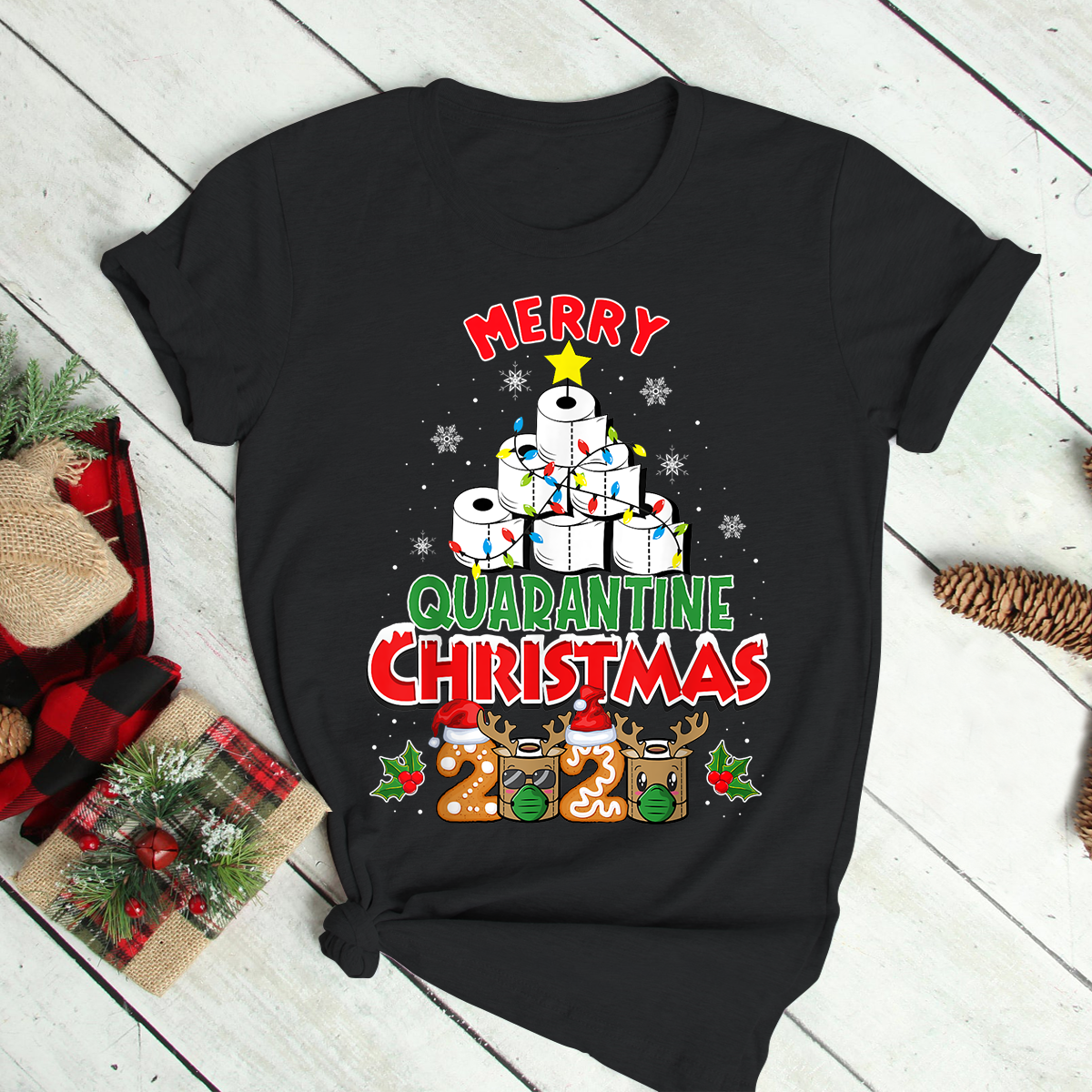 Merry Quarantine Christmas 2020 Pajamas Matching Family Gift New T-Shirt