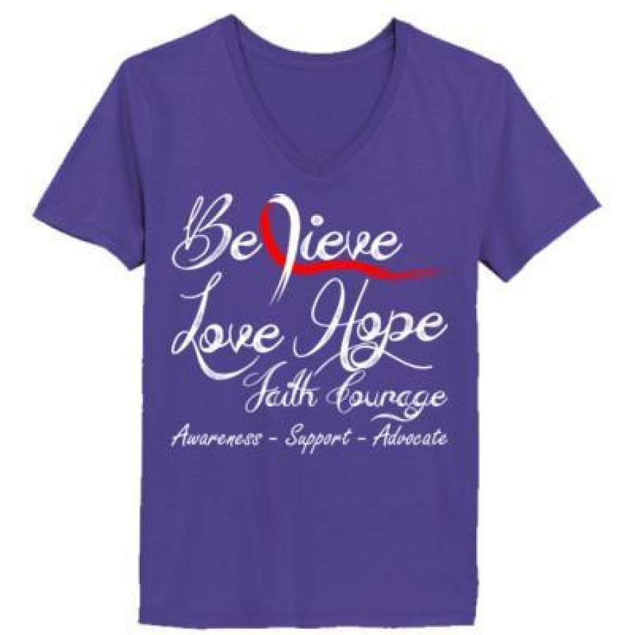 AGR Believe Love Hope Faith Courage Cancer Awareness Support – Ladies’ V-Neck T-Shirt