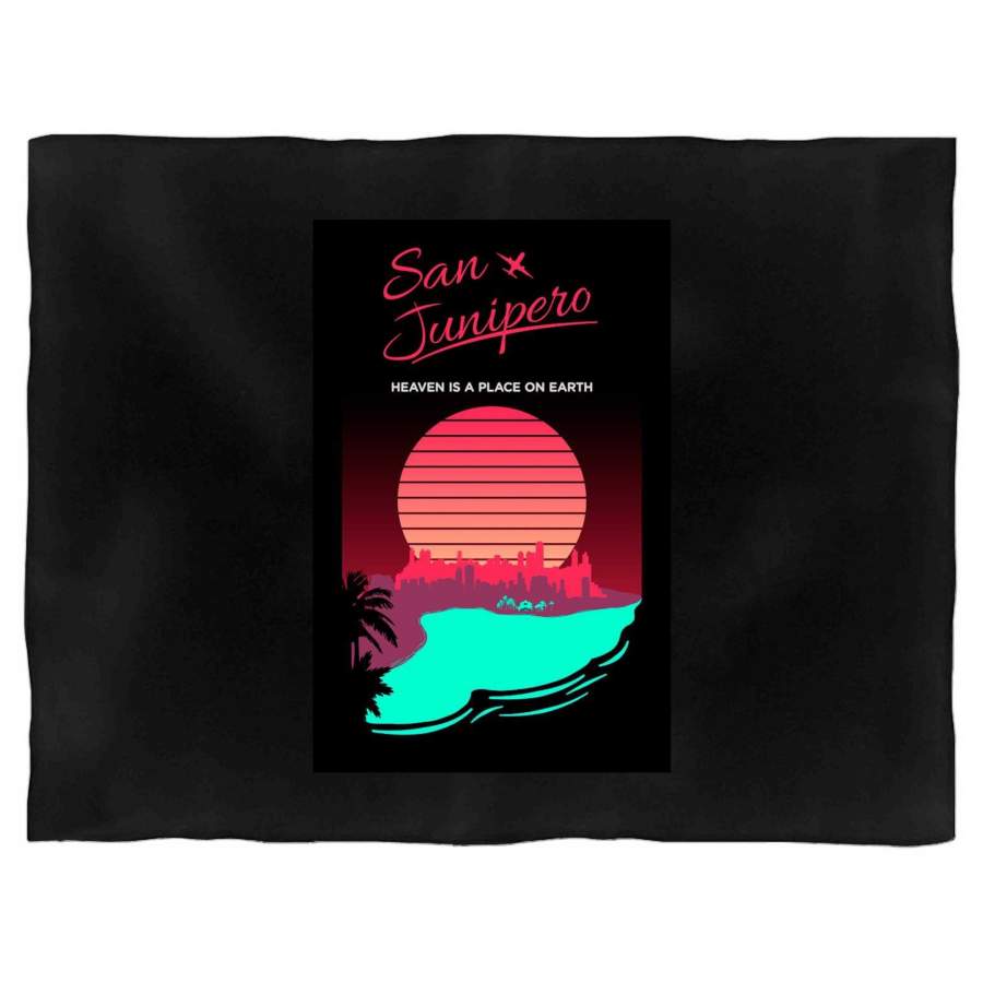 San Junipero Retro 80s Neon Original Art Animal Cute Mlack Mirror Blanket