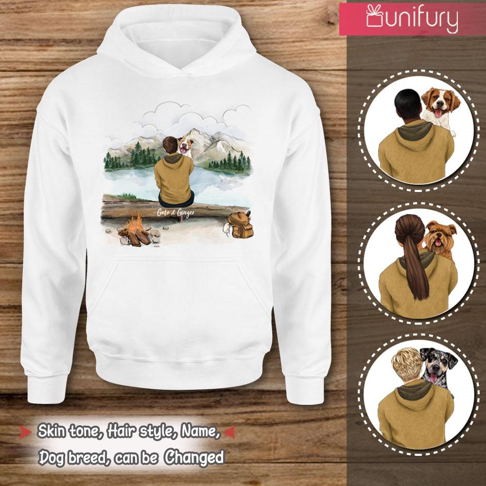 [Front Side] Personalized Hoodie Gifts For Dog Lovers – Dog Dad – Mountain Hiking