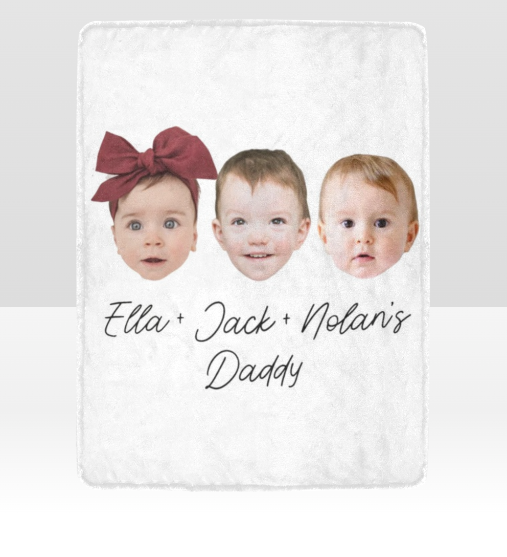 Three Baby Face Blanket, Daddy Birthday Gift, Daddy Gift, Grandchild Custom Blanket, Baby Face Gift, Custom Photo And Text Blanket