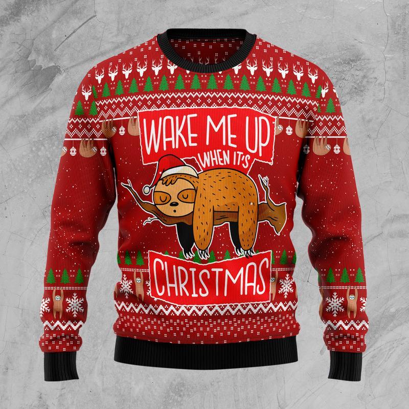 Sloth Wake Me Up When It’S Christmas Ugly Christmas Sweater | For Men & Women | Adult | Us5713