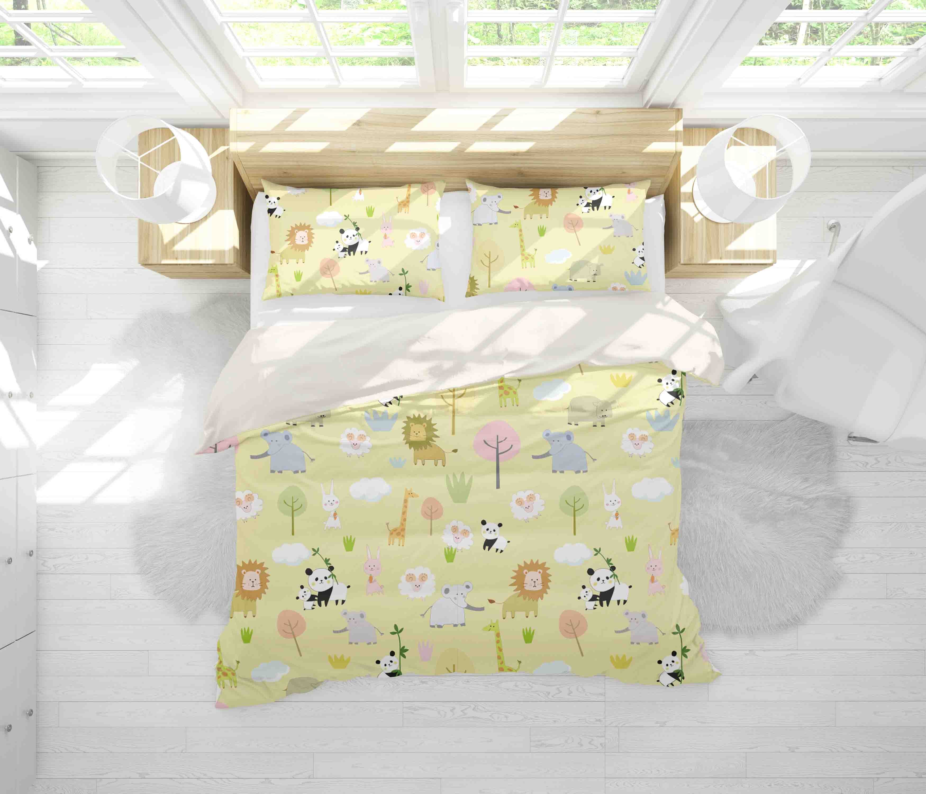 3D Cartoon Animal Yellow Quilt Cover Set Bedding Set Pillowcases 98