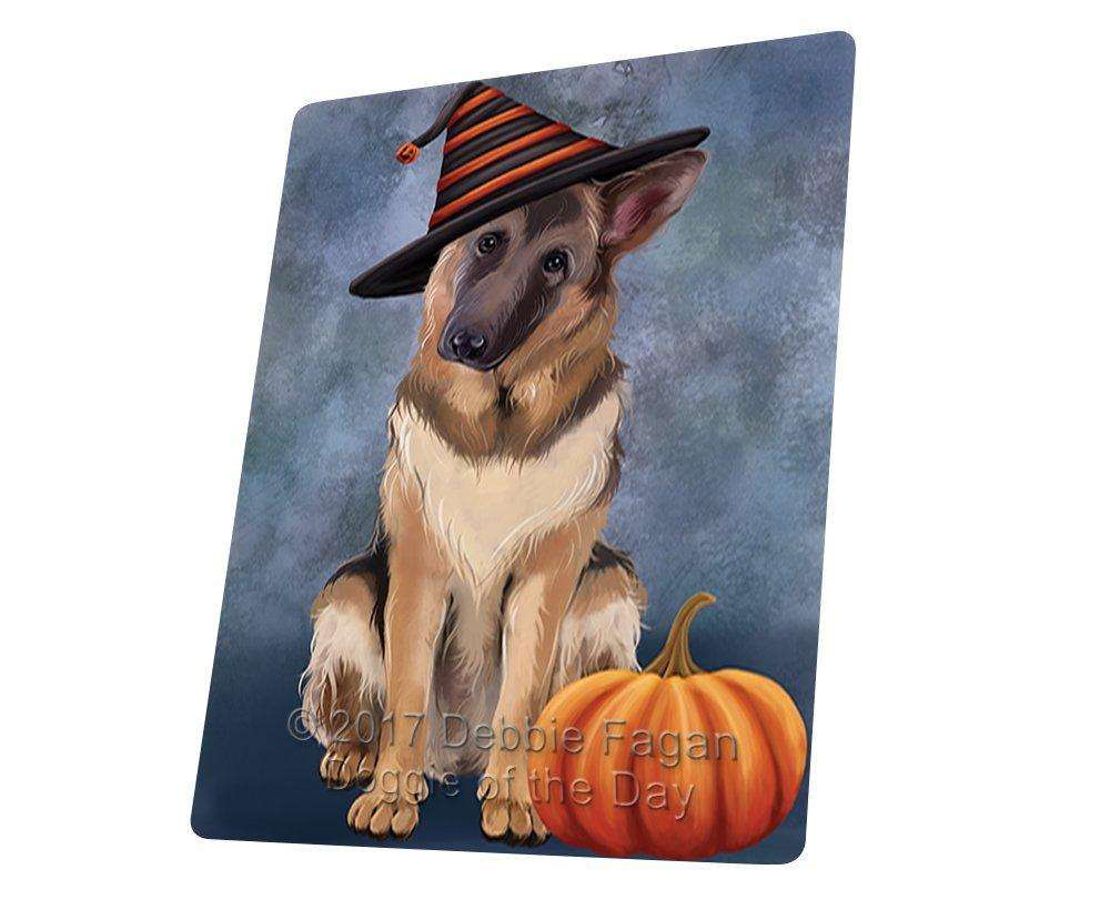 Happy Halloween German Shepherds Dog Wearing Witch Hat With Pumpkin Art Portrait Print Woven Throw Sherpa Plush Fleece Blanket D026