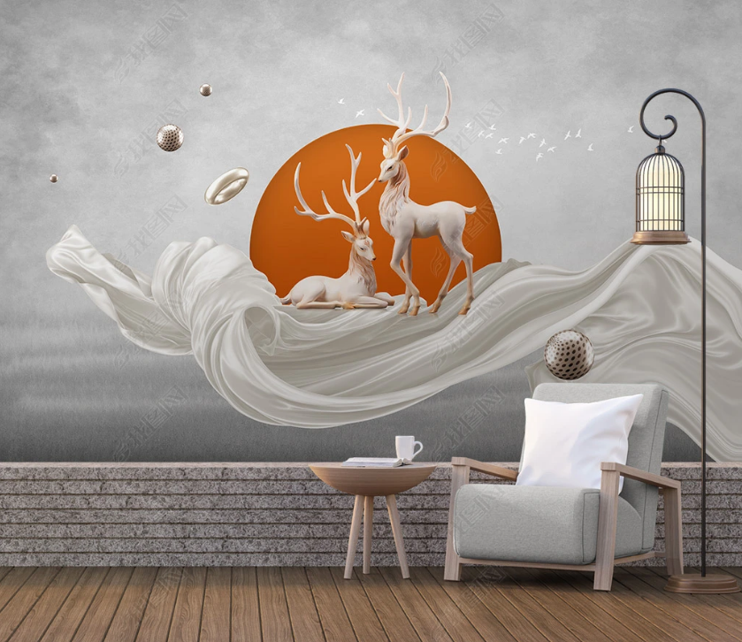 3D Abstract Sun Animal Elk Wall Mural Wallpaper Lqh 127