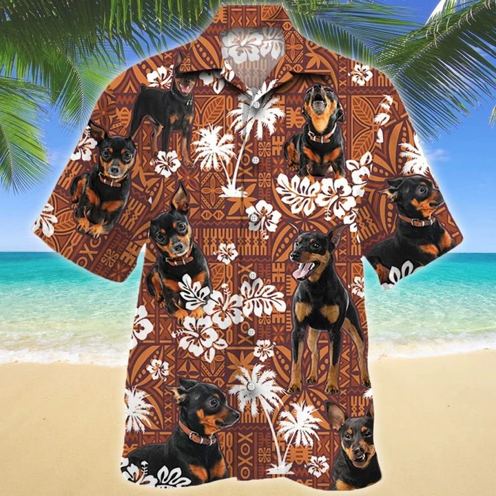 Loyal Miniature Pinscher Dog On Red Tribal Pattern Hawaii Shirt Ha30274