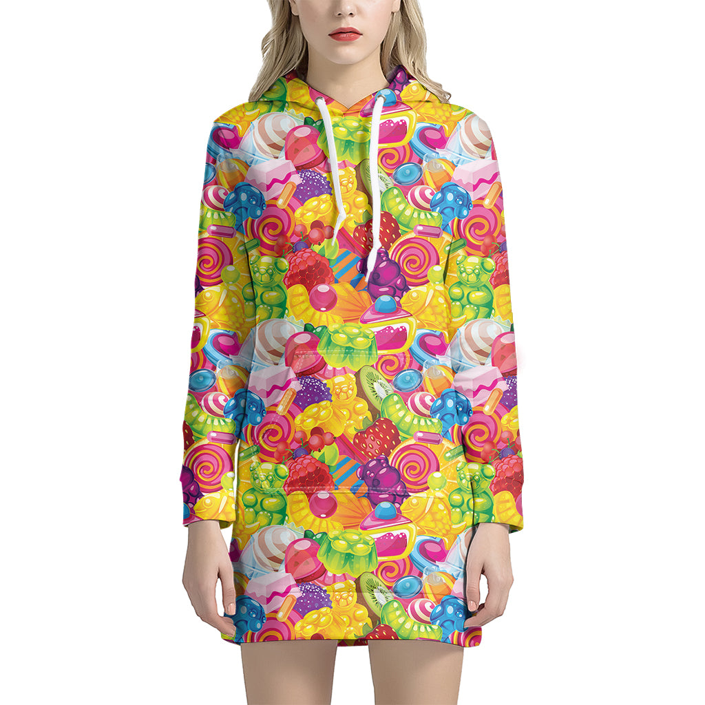 Candy And Jelly Pattern Print Women’S Pullover Hoodie Dress