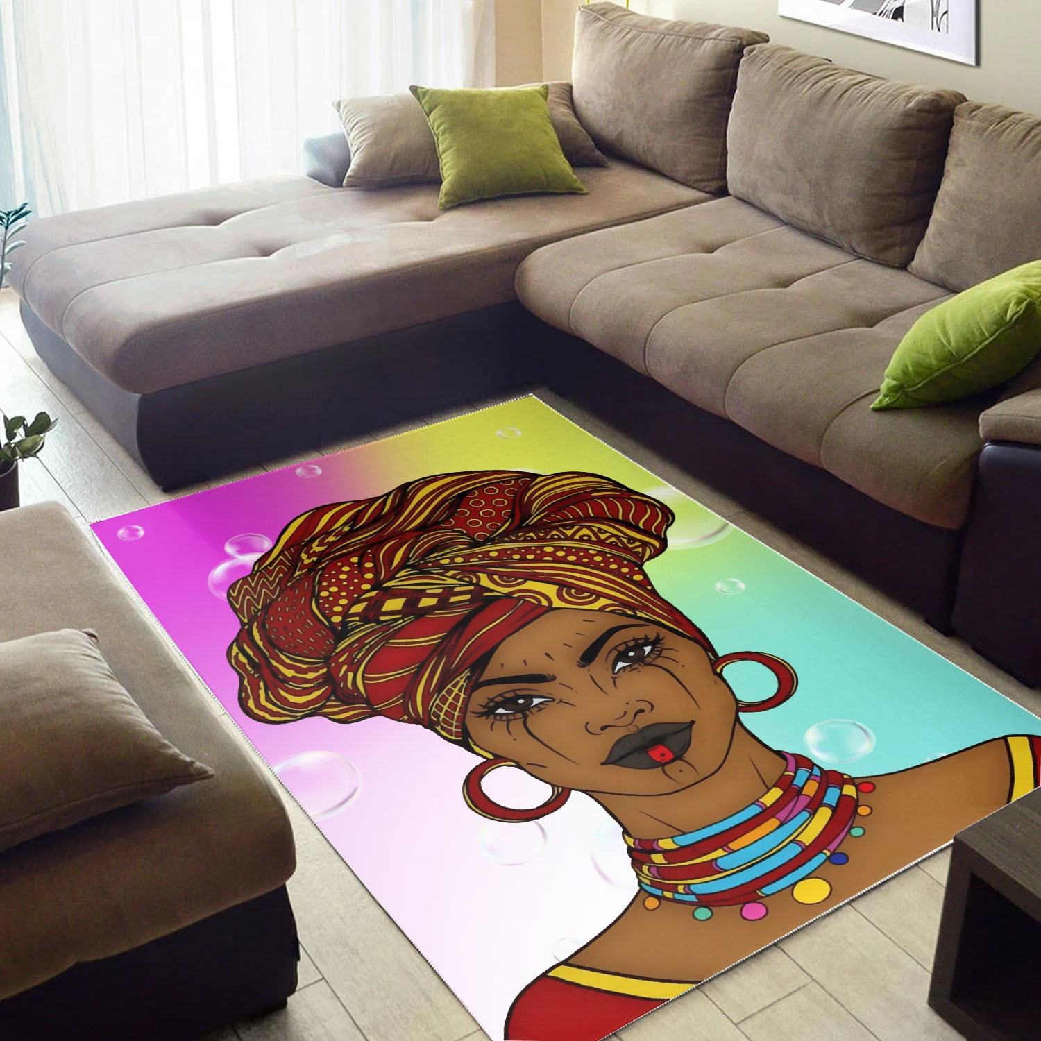 WonderBlackGirl – Colors and Bubbles Background Beautiful African Woman Rug Gifts 5