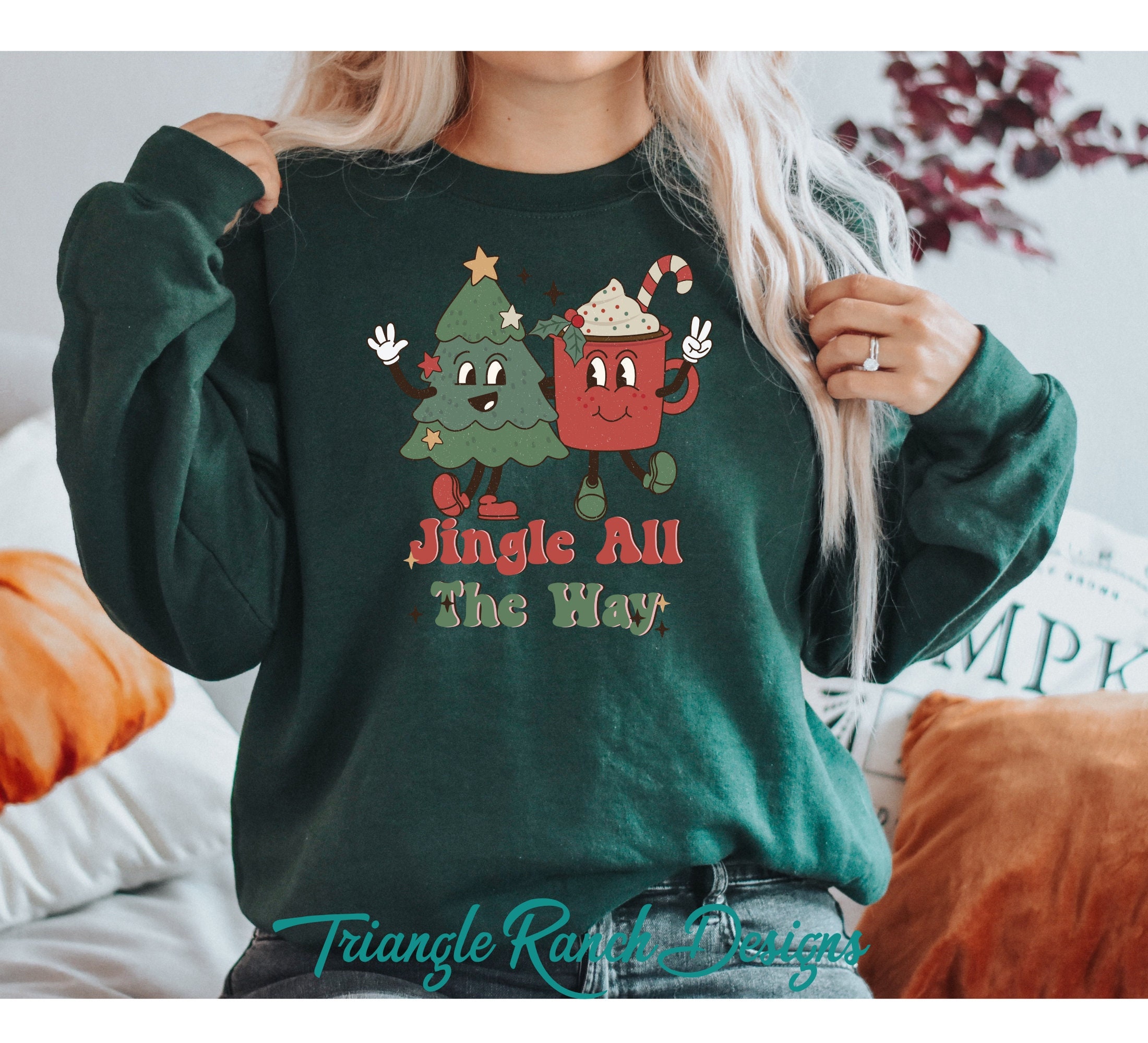 RETRO Christmas Sweatshirt, Christmas Coffee Shirt, Christmas Tree, Coffee Lover Sweater Pullover, Jingle Bells Shirt,Christmas Cocoa