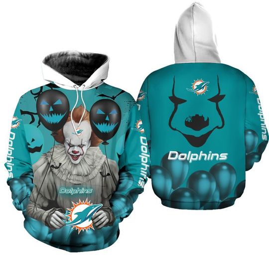 Miami Dolphins Pennywise The Dancing Clown It Halloween 3D All Over Print Hoodie