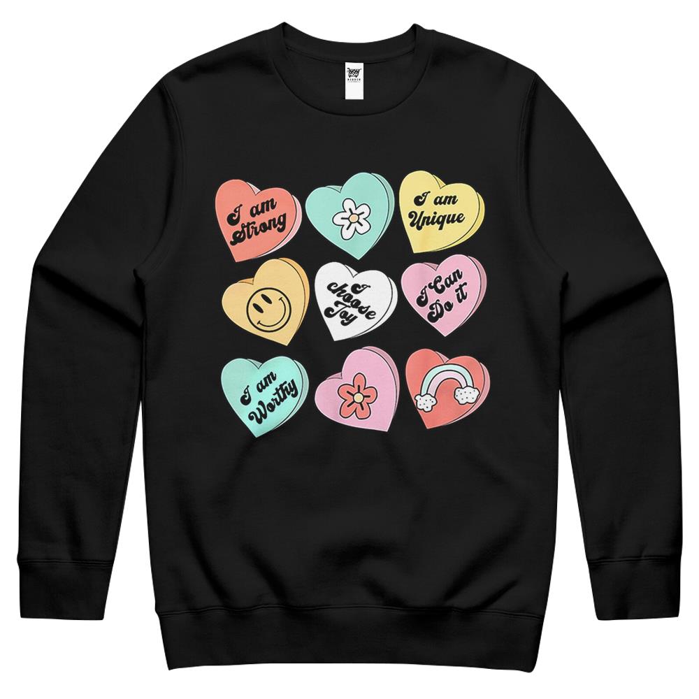 Candy Heart Positive Conversation Valentines Day Crewneck Sweatshirt