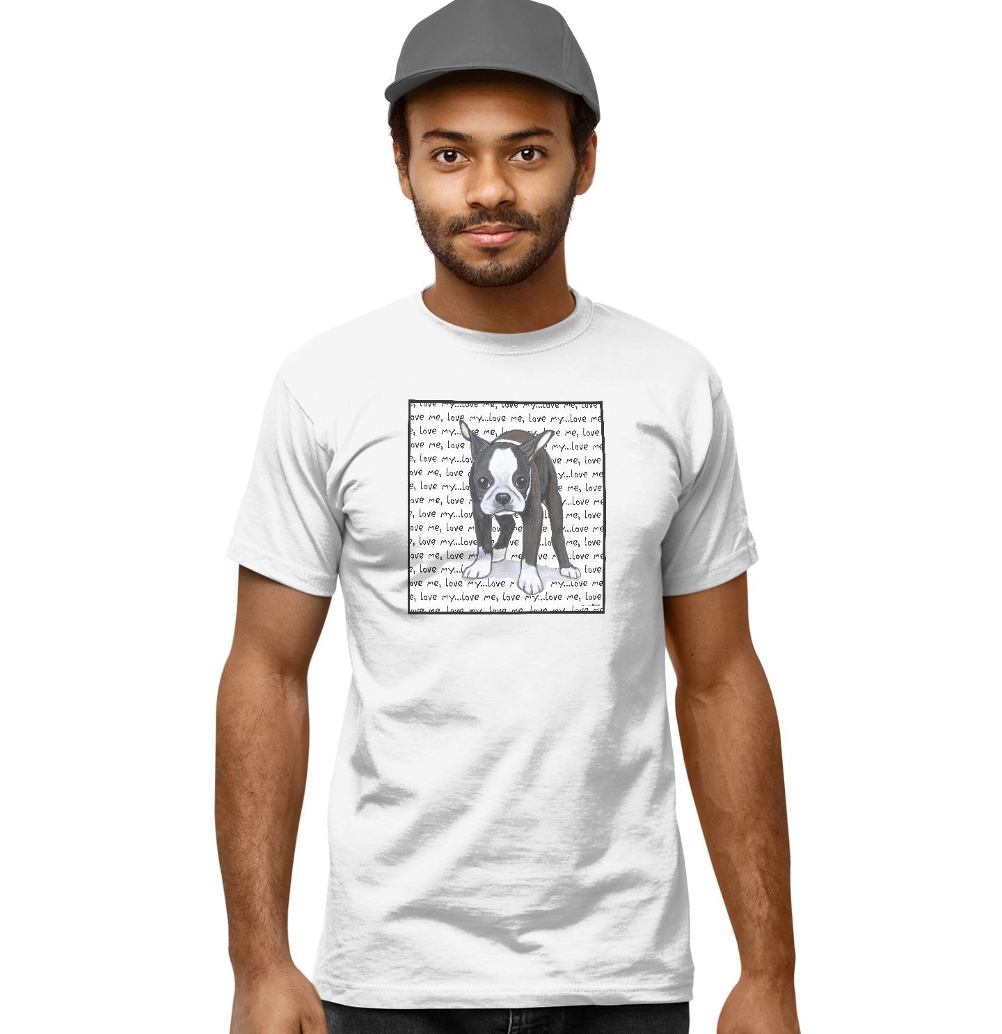 Boston Terrier Puppy Love Text – Adult Unisex T-Shirt