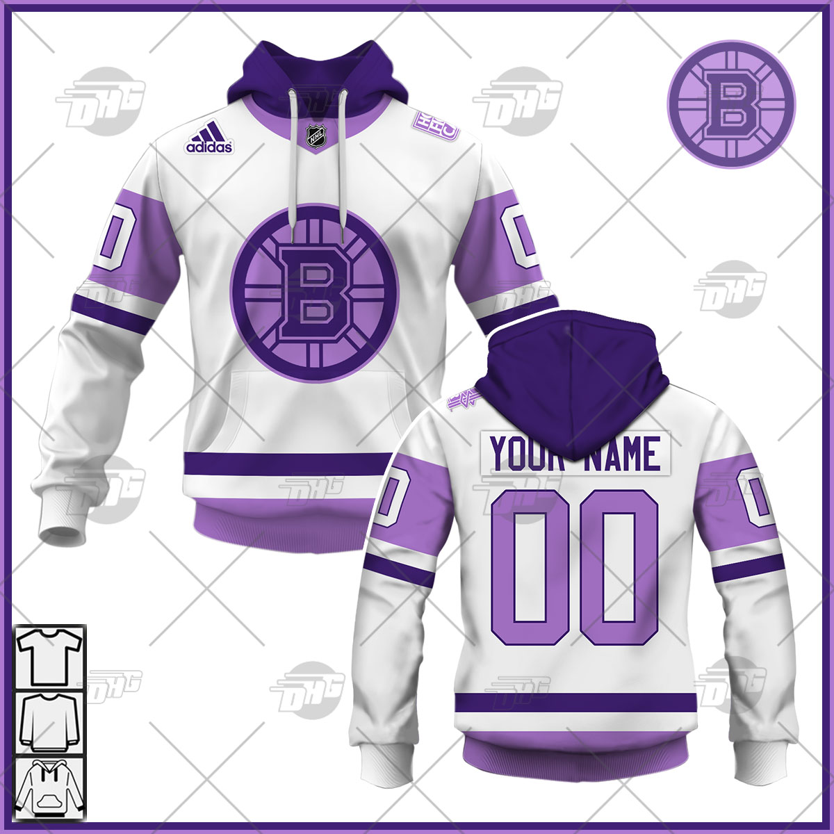 Personalized Jersey Boston Bruins Whitepurple Hockey Fights Primegreen Custom Jersey Personalize Hoodie