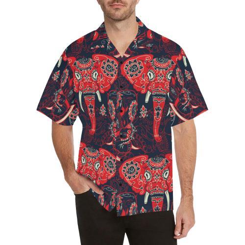 Red Indian Elephant Pattern Hawaiian Shirt