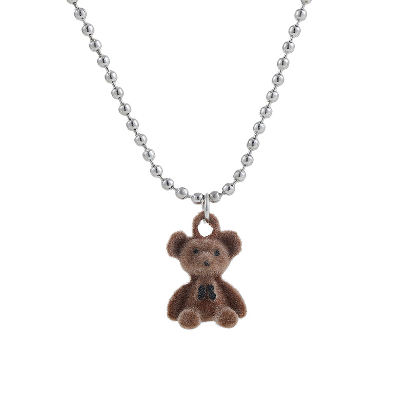 2022 New Korean Fashion Cute Plush Bear Pendant Necklace For Girl Women Bear Long Sweater Chain Necklace Collar Jewelry alx