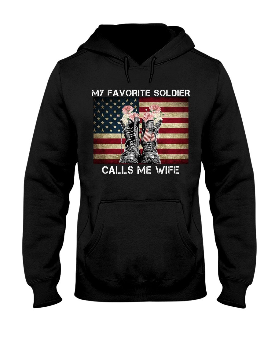 My Favourite Soldier Calls Me Wife Us Flag Vintage Style Gift For Friends  Standard Hoodie