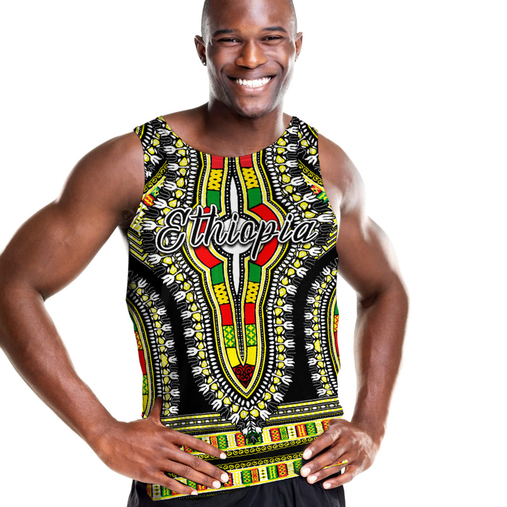 Ethiopia Men Tank Top Dashiki Black Style Lt6