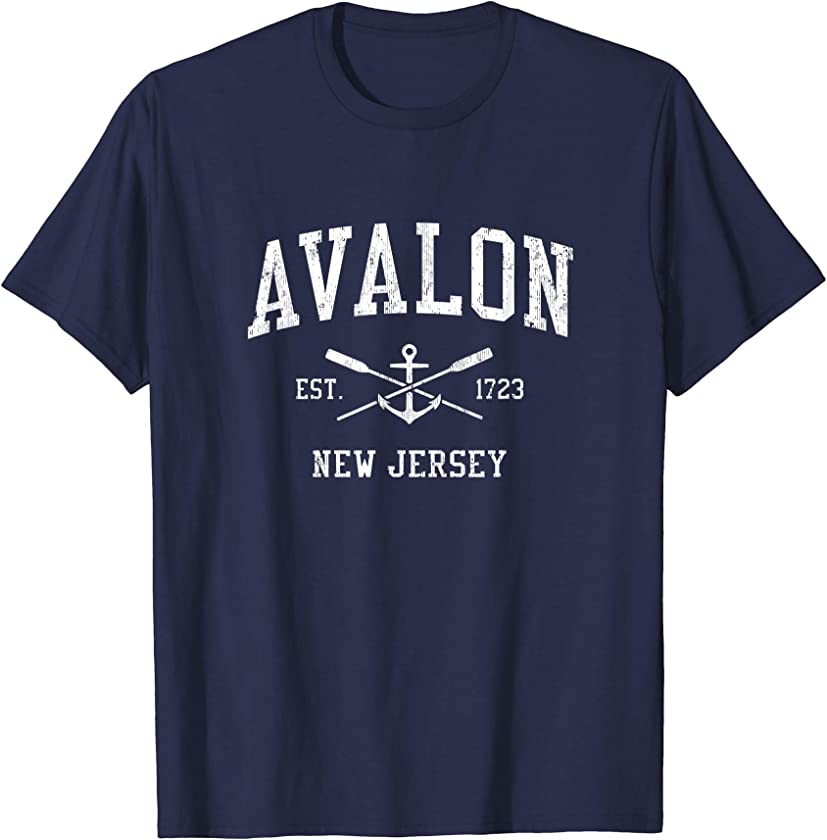 Avalon NJ Vintage Crossed Oars & Boat Anchor Sports T-Shirt