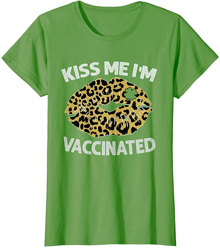 Womens Leopard Print Kiss Me I’m Irish & Vaccinated St Patricks Day T-Shirt