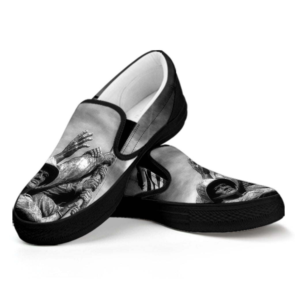 American War Memorial Print Black Slip On Shoes