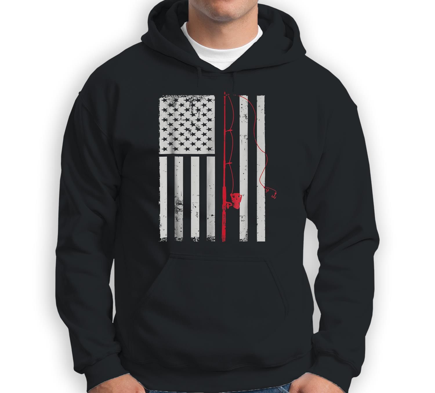 American Flag Patriotic Fishing Pole Outdoorsman Sweatshirt & Hoodie