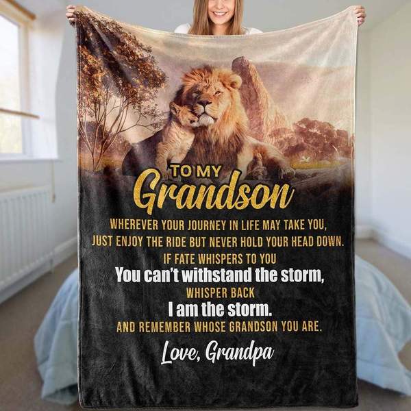 To My Grandson You Cant Withstand The Storm Lion Multicolor Gift For Grandson From Grandpa Fleece Sherpa Blanket