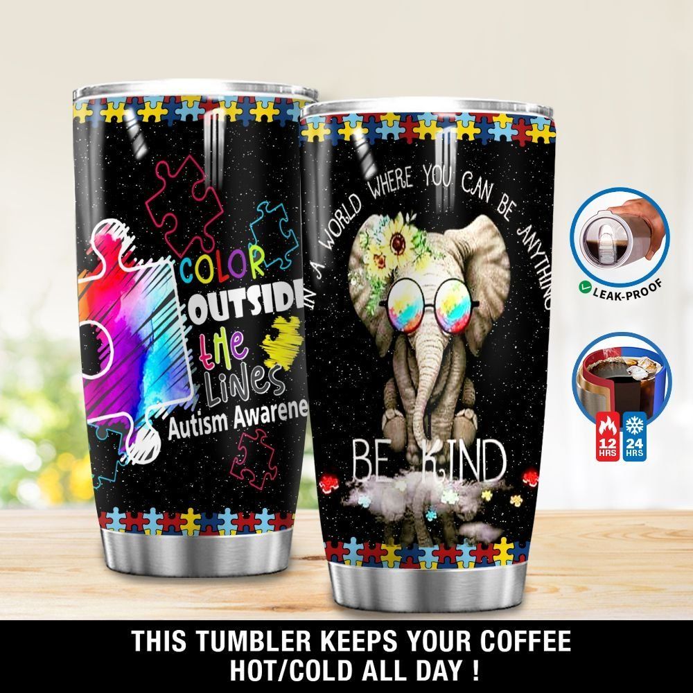 Personalized Elephant Autism Awareness Gs-2703Tp Stainless Steel Tumbler Travel Customize Name, Text, Number, Image