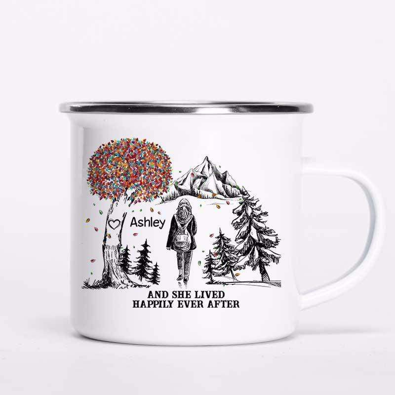 Colorful Tree Hiking Girl Personalized Campfire Mug