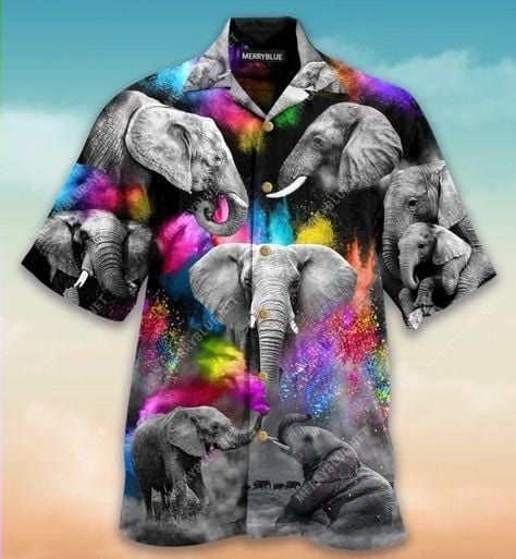 Hawaiian Aloha Shirts Colorful Elephants