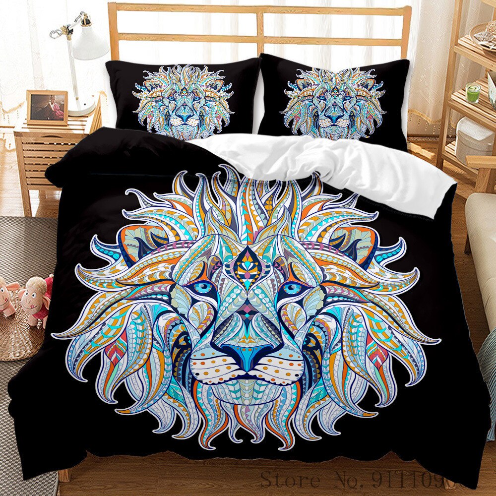 Bohemian Ethnic Style Elephant Lion 3D Print Bedding Set Colored Cover And Pillowcase Queen King Size Bedclothes Duvet Covers