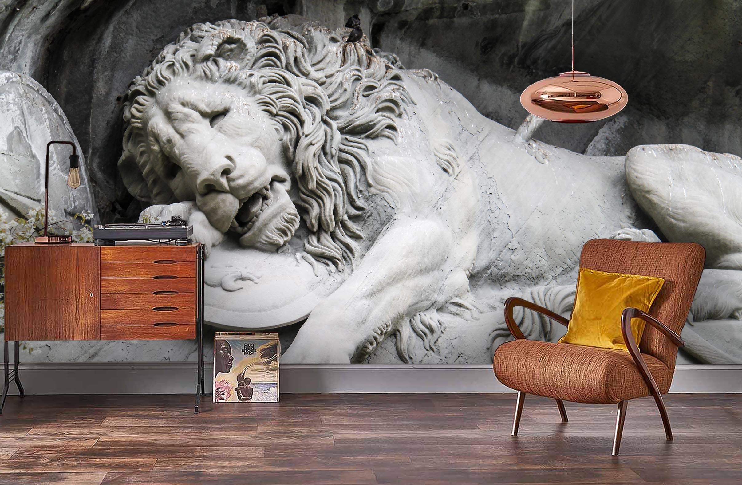 3D Black White Lion Relief  Wall Mural Wallpaper 150