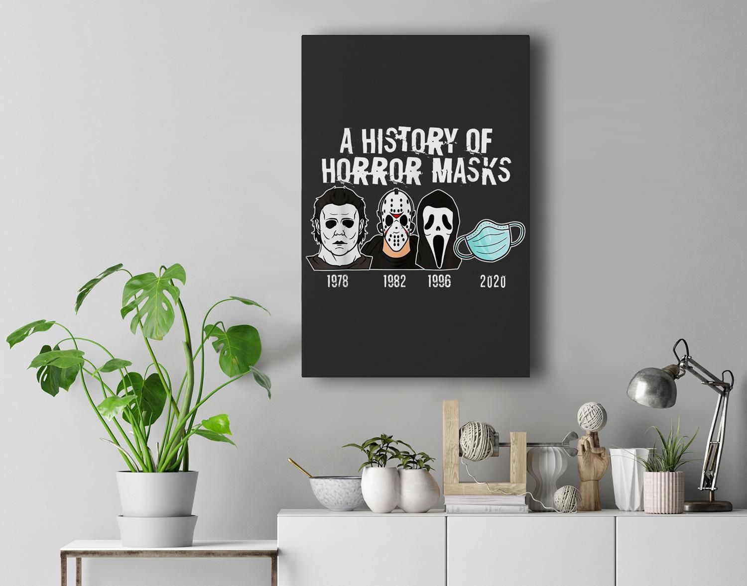 A History Of Horror Masks Funny Halloween Movie Costume Premium Wall Art Canvas Decor