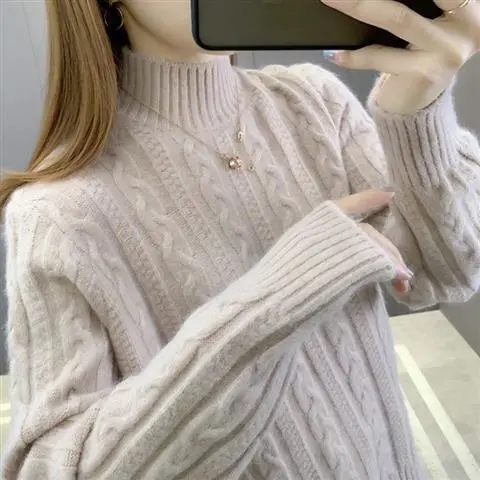 Women’s Ribbed Warm Turtleneck Sweaters Fall Winter Thick Long Sleeve Knitted Pullover Oversized 3xl Korean Loose Casual Jumpers alx