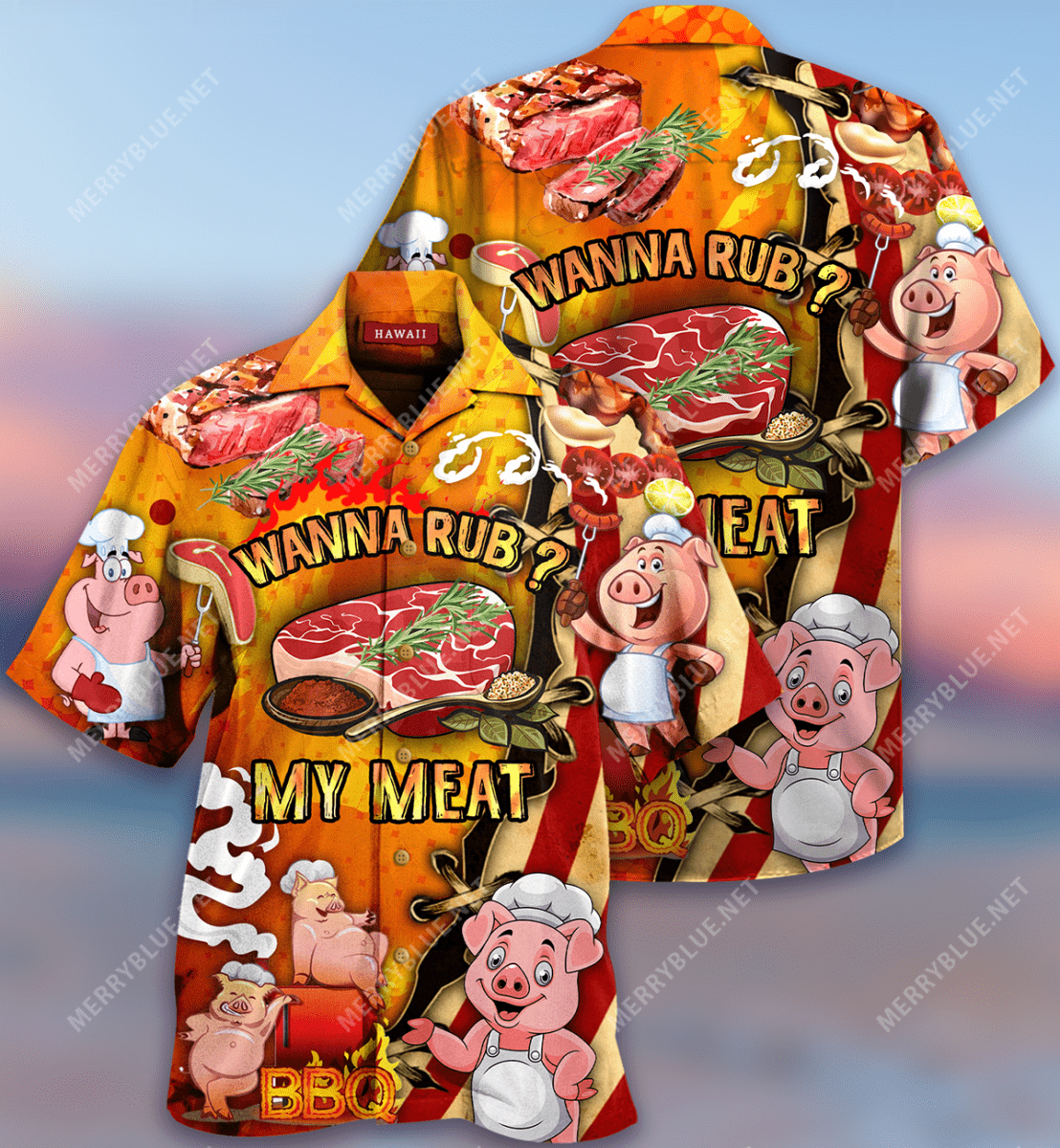 Pig Cute Wanna Rub My Meat Funny Barbecue Unisex Hawaii Aloha Shirts Ha100544