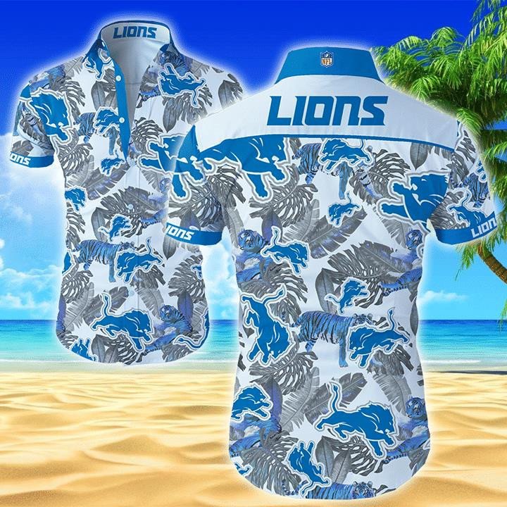 Detroit Lions Curved Hawaii Shirt Hawaii Shorts Beach Short Sleeve Ha100366