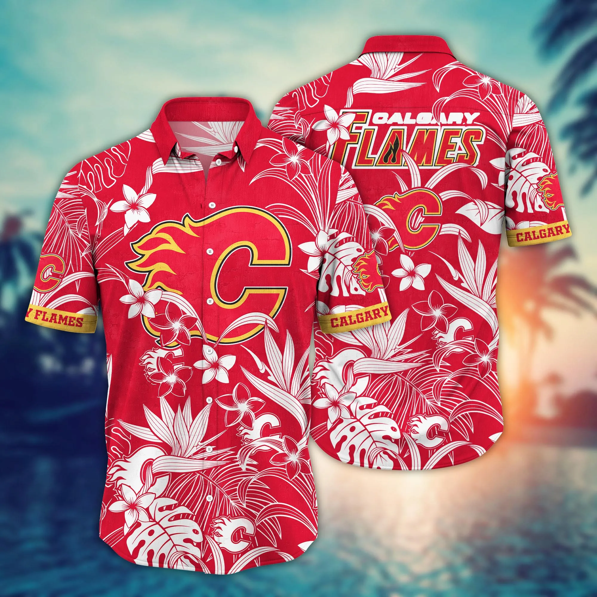 Calgary Flames Nhl Hawaiian Shirt Warm Breezes Aloha Shirt