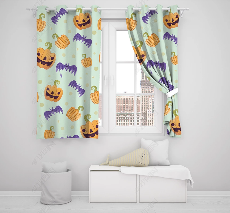 3D Halloween Pumpkin Bat Curtains And Drapes Lqh 16