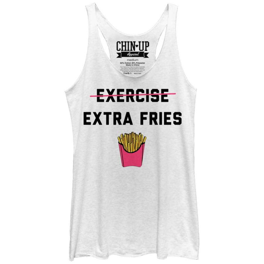 CHIN UP Women’s Exercise Extra Fries  Racerback Tank White Heather