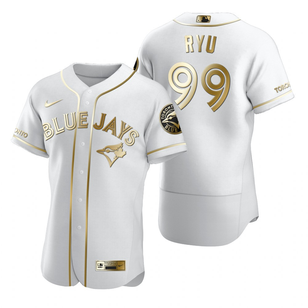 Toronto Blue Jays #99 Hyun-jin Ryu MLB Golden Brandedition White Jersey Gift For Blue Jays Fans